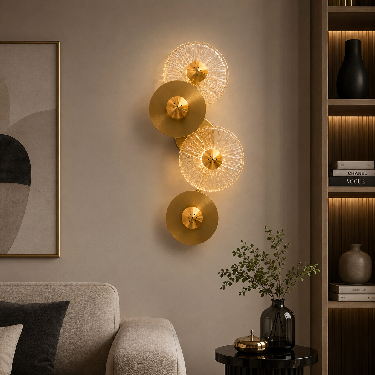 Applique murale  Fortes en laiton et verre champagne