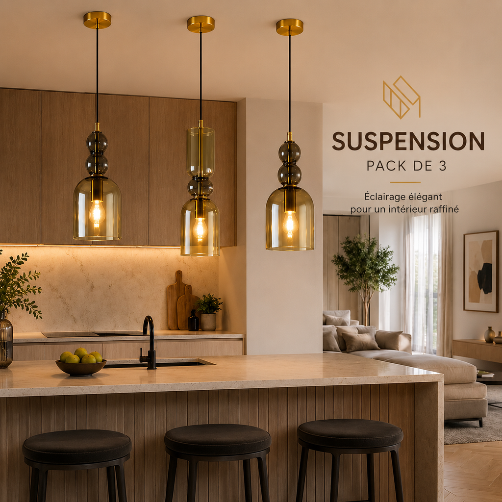 Pack de 3 Suspensions Design en Verre Champagne