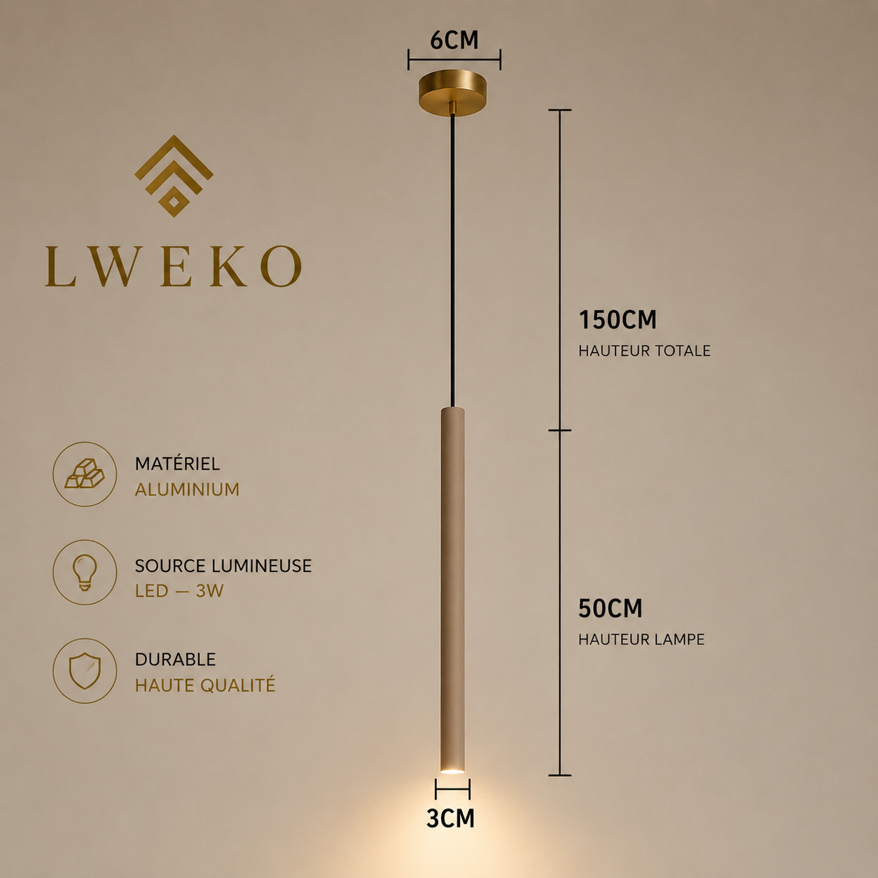 Suspension Slim cylindrique à Led intégrée