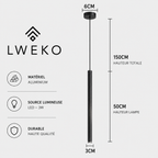 Suspension Slim cylindrique à Led intégrée