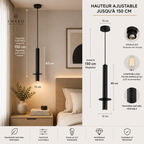 Suspension PERRY  tubulaire en travertin naturel noir