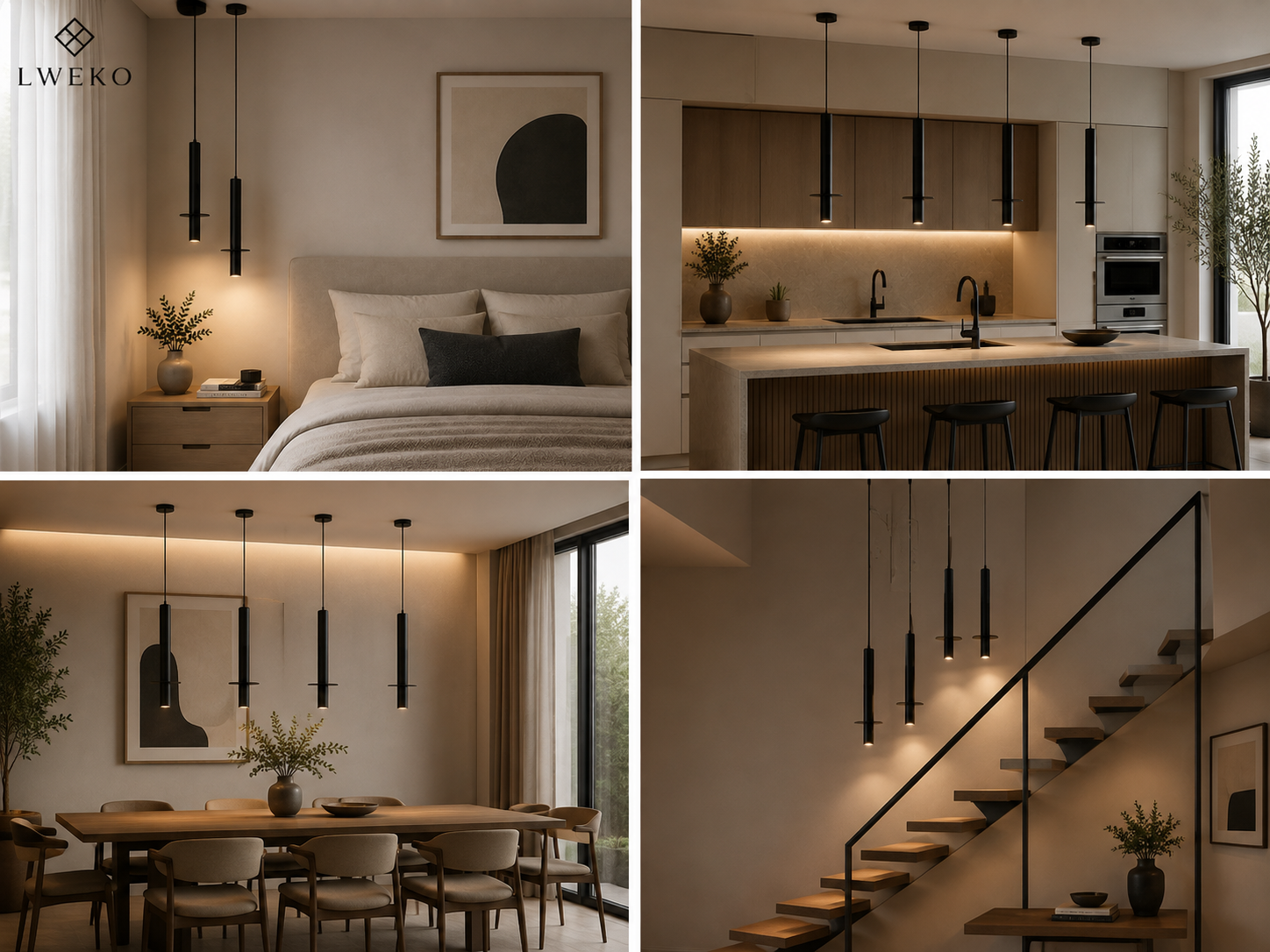 Suspension PERRY  tubulaire en travertin naturel noir
