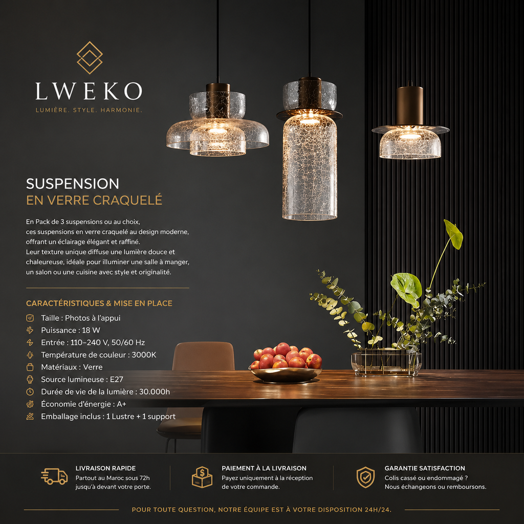 Suspensions en verre craquelé au design moderne