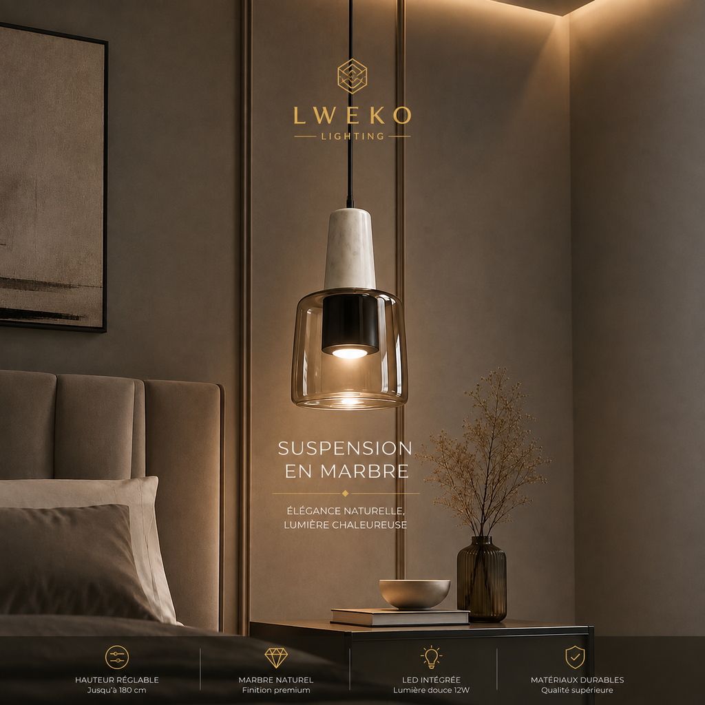 Suspension Glass en marbre naturel et verre champagne