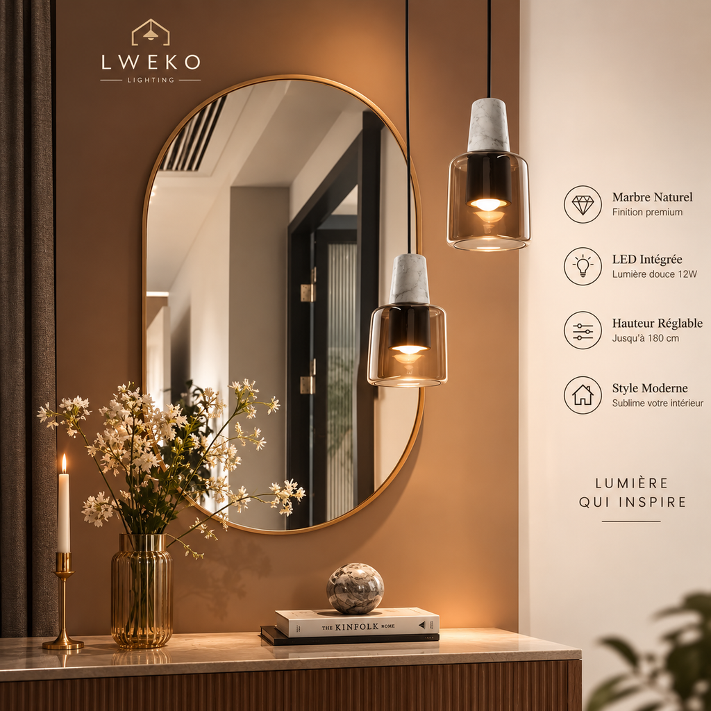 Suspension Glass en marbre naturel et verre champagne