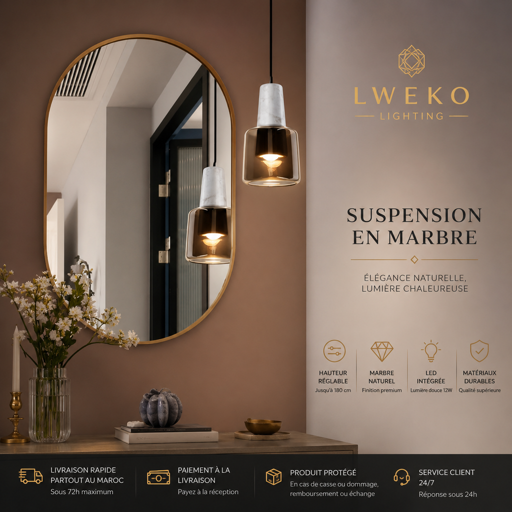 Suspension Glass en marbre naturel et verre champagne