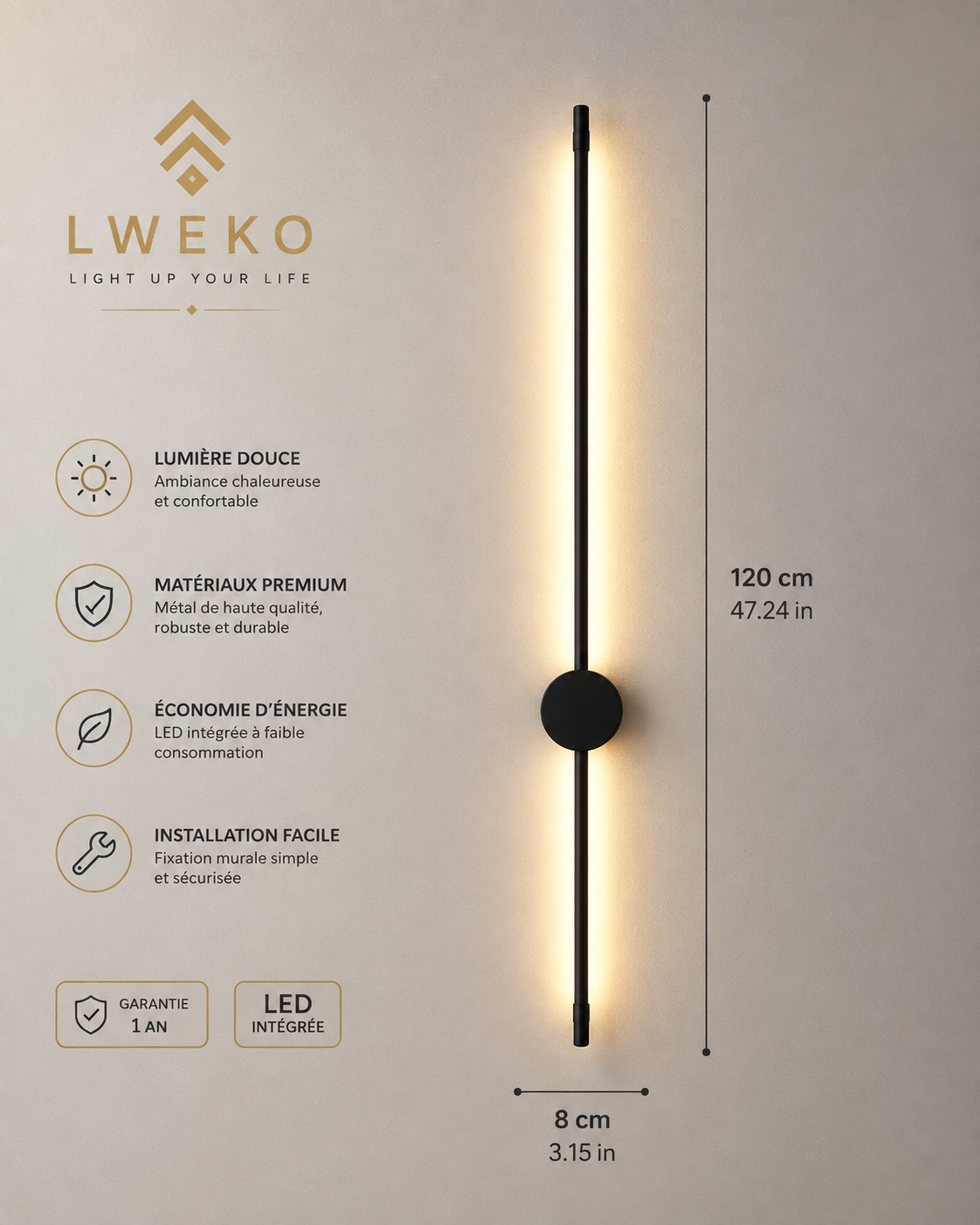 Applique murale Led PERCOLA Noir