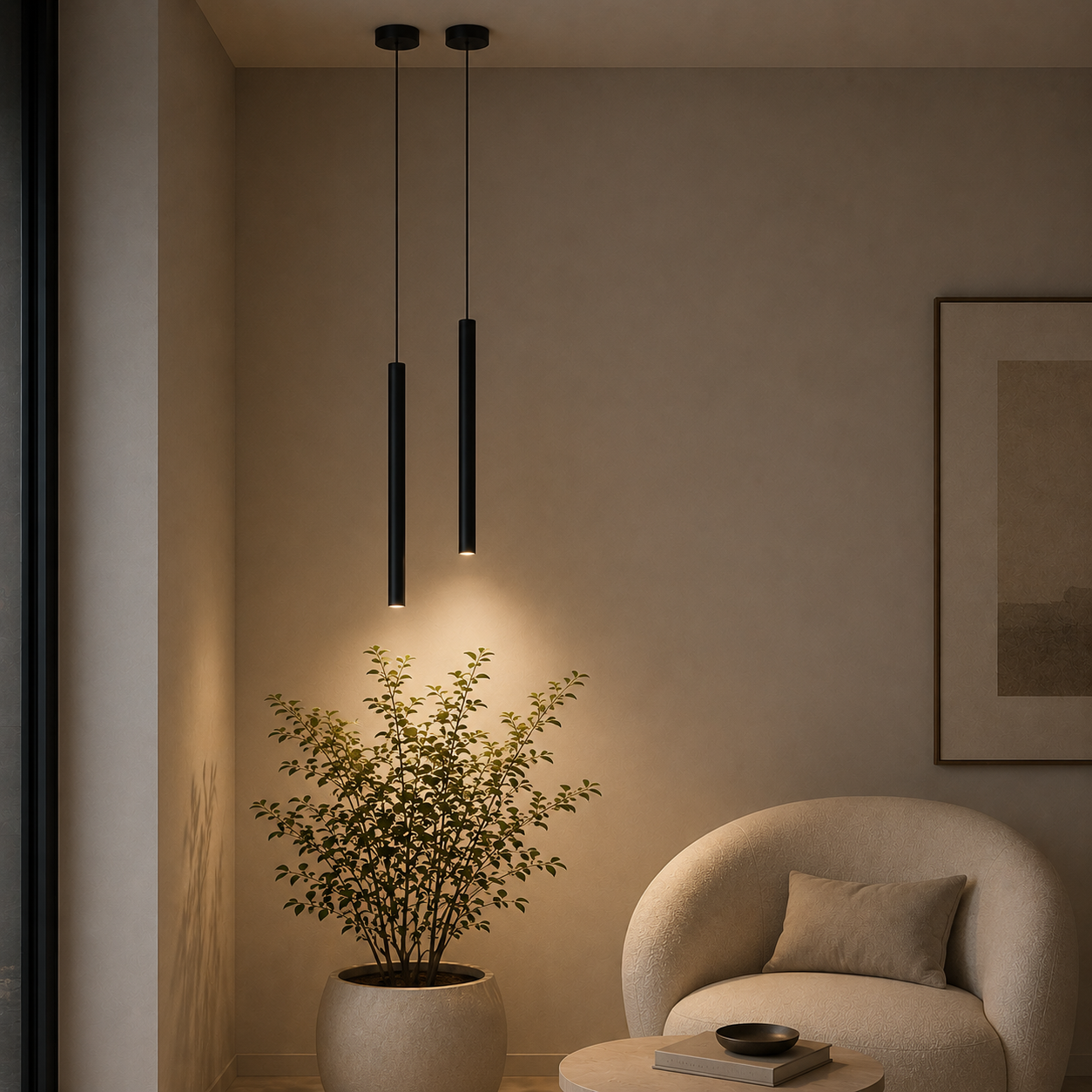 Suspension Slim cylindrique à Led intégrée