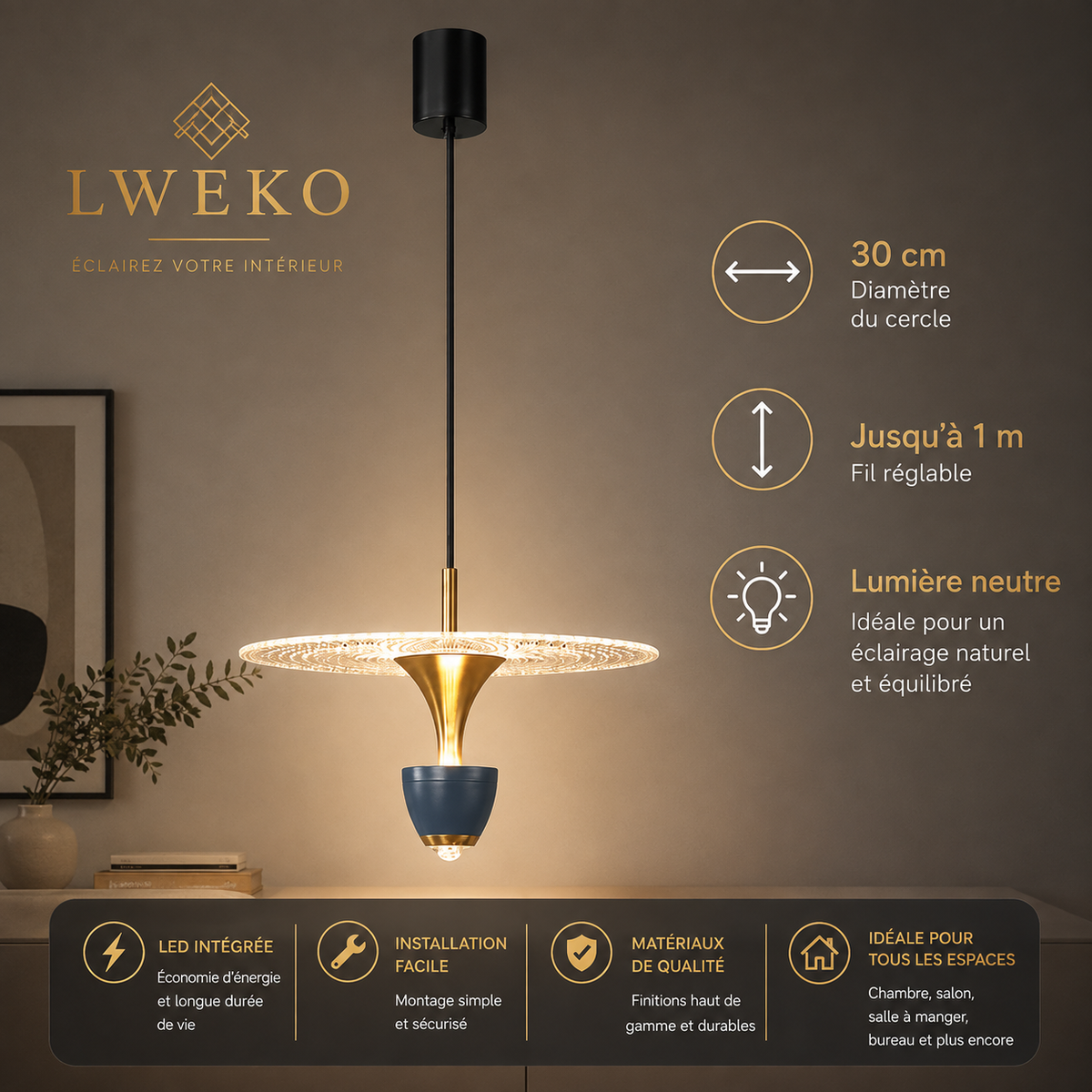 Suspension LUMY à Led intégrée en ABS