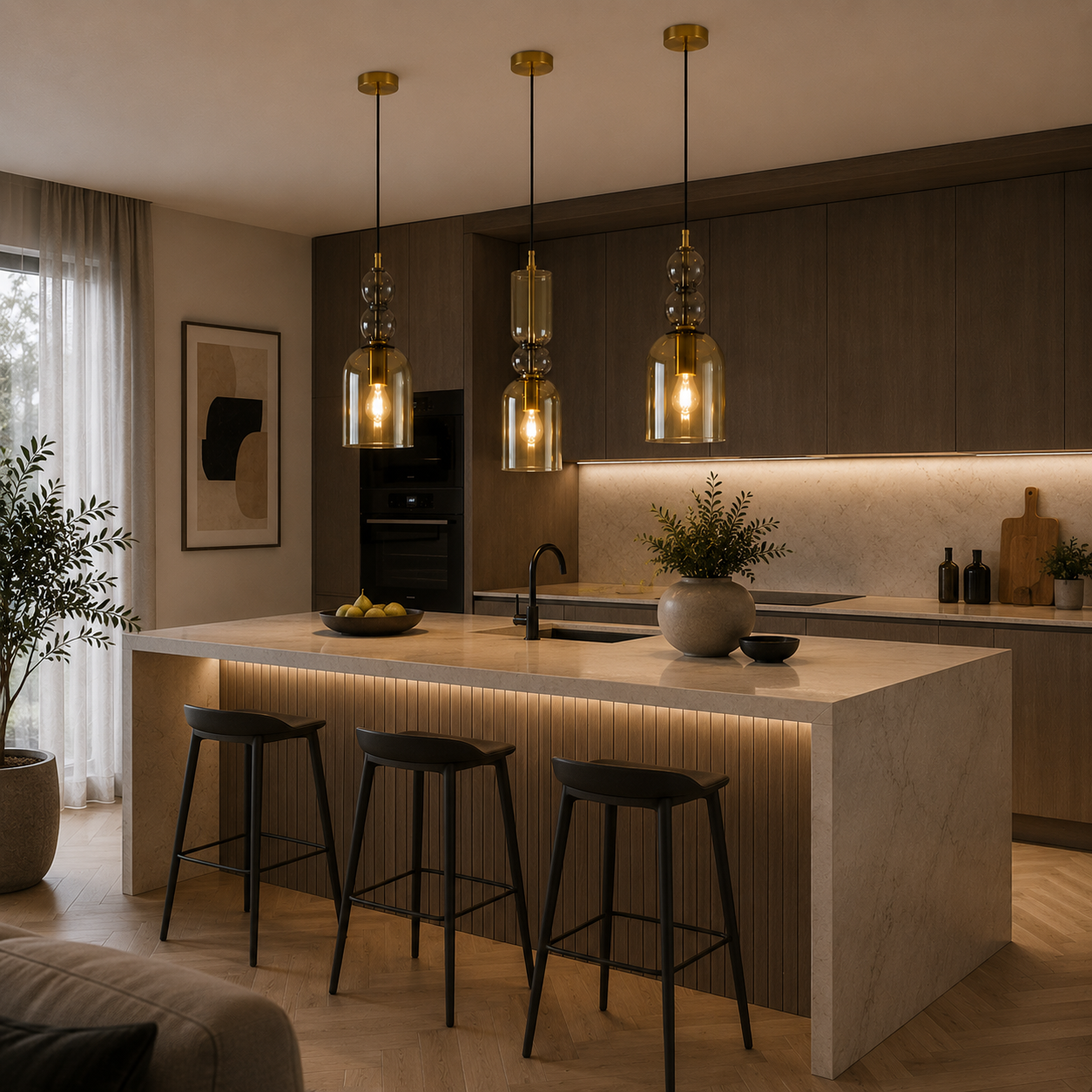 Pack de 3 suspensions design en verre champagne