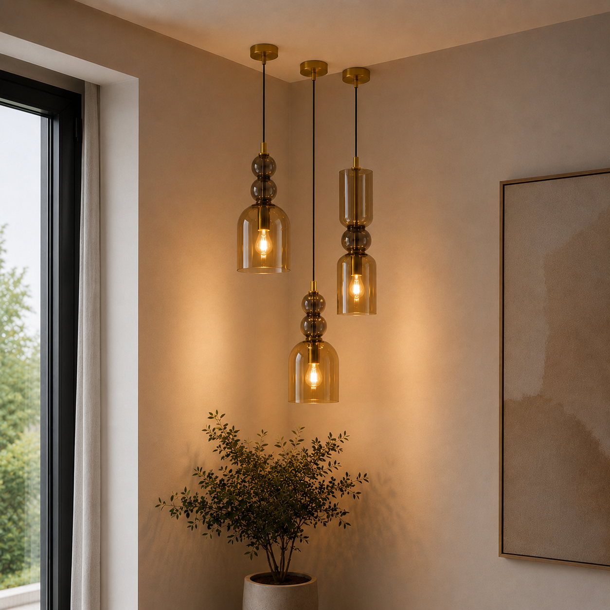 Pack de 3 suspensions design en verre champagne