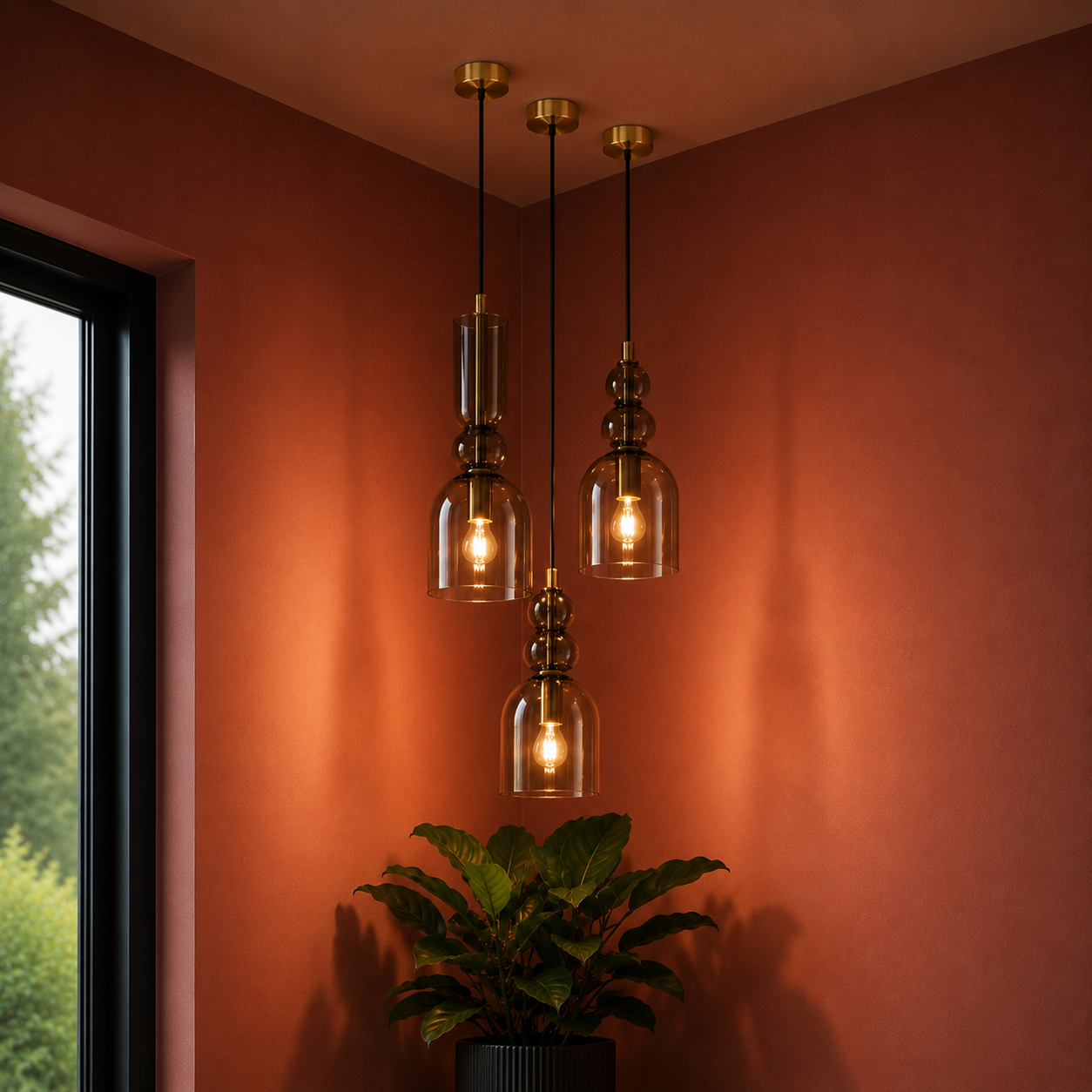 Pack de 3 suspensions design en verre champagne