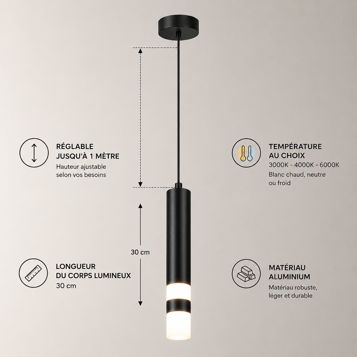 Suspension noire simple minimaliste