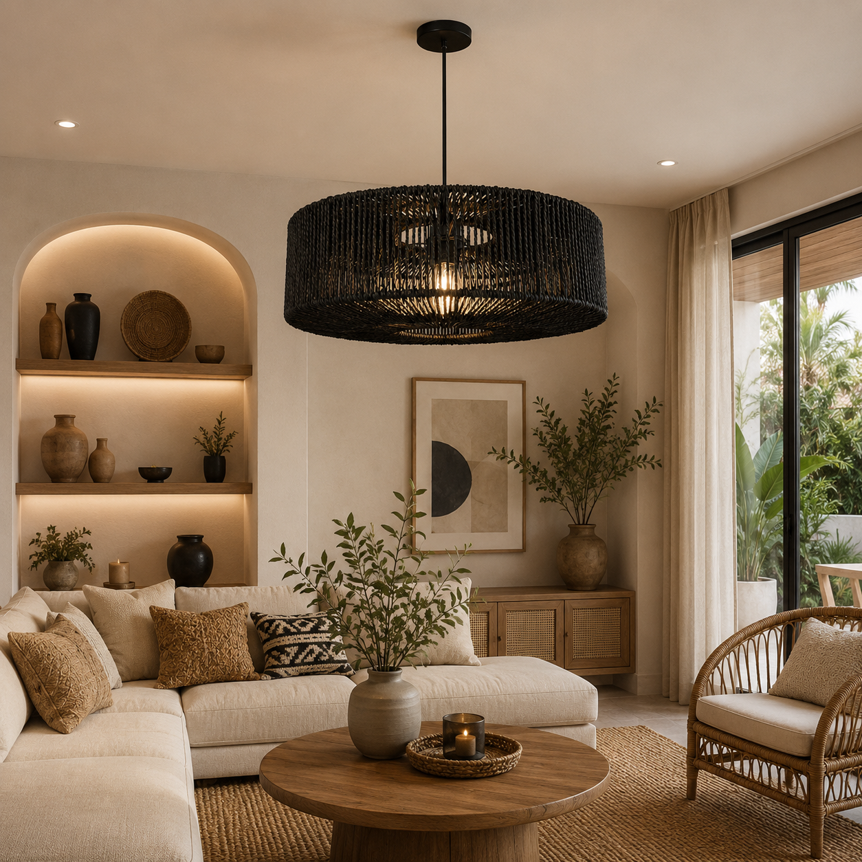 Suspension Bohème noire au style contemporain