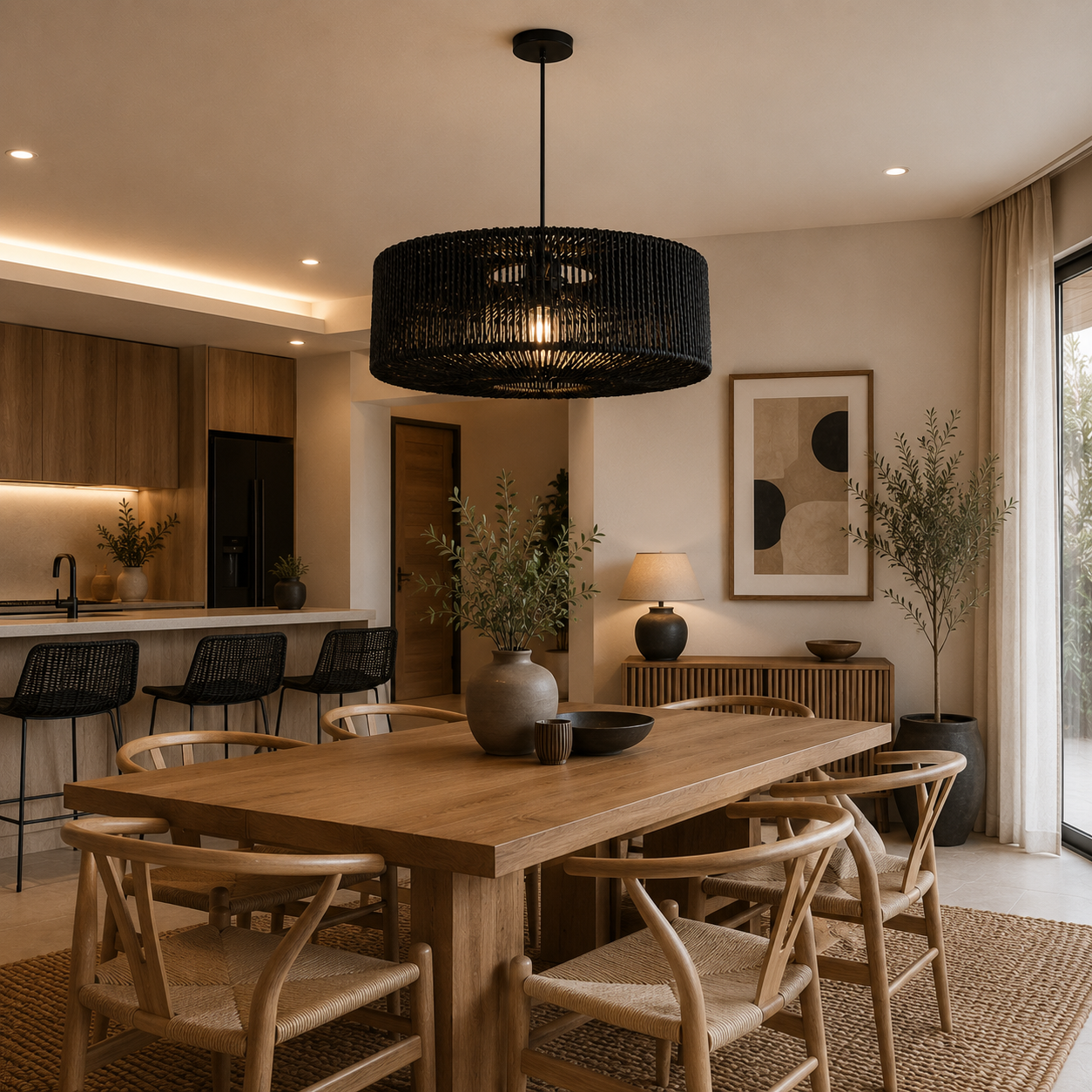 Suspension Bohème noire au style contemporain