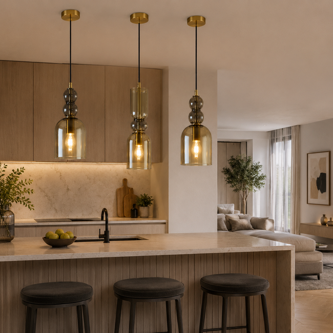 Pack de 3 suspensions design en verre champagne
